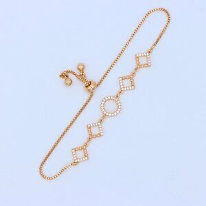 "Rose Gold Adjustable Bracelet with Geometric CZ Charm Design, XPAB1913